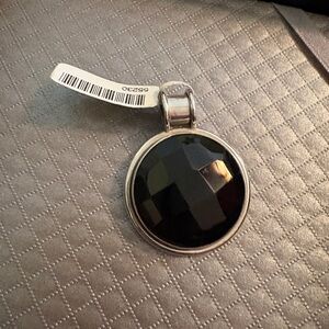 Round Black Onyx Faceted Pendant with .925 Silver Bezel